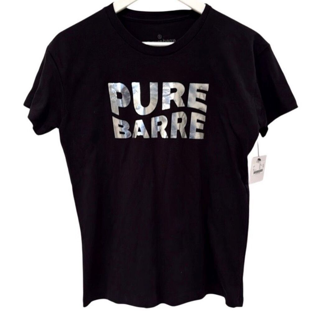 Pure Barre Wave Foil Cotton Tee Small Silver Logo